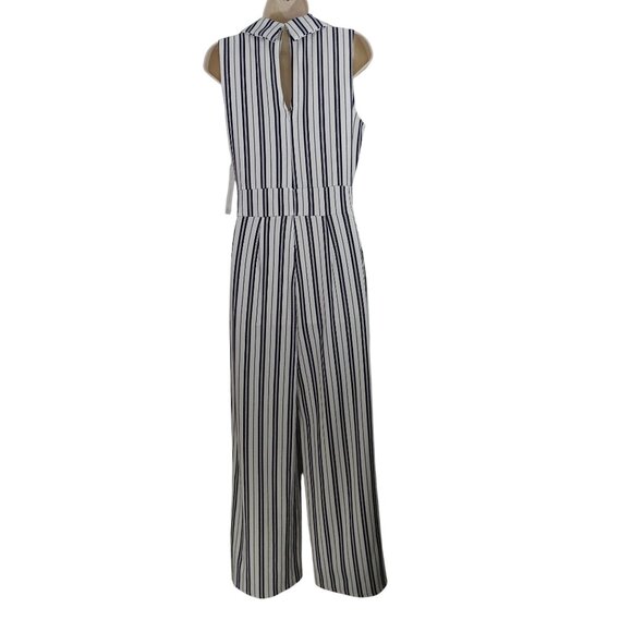Almost Famous Striped Sleeveless Jumpsuit Women Size L Pearl Button Wide Leg NEW - Picture 4 of 16